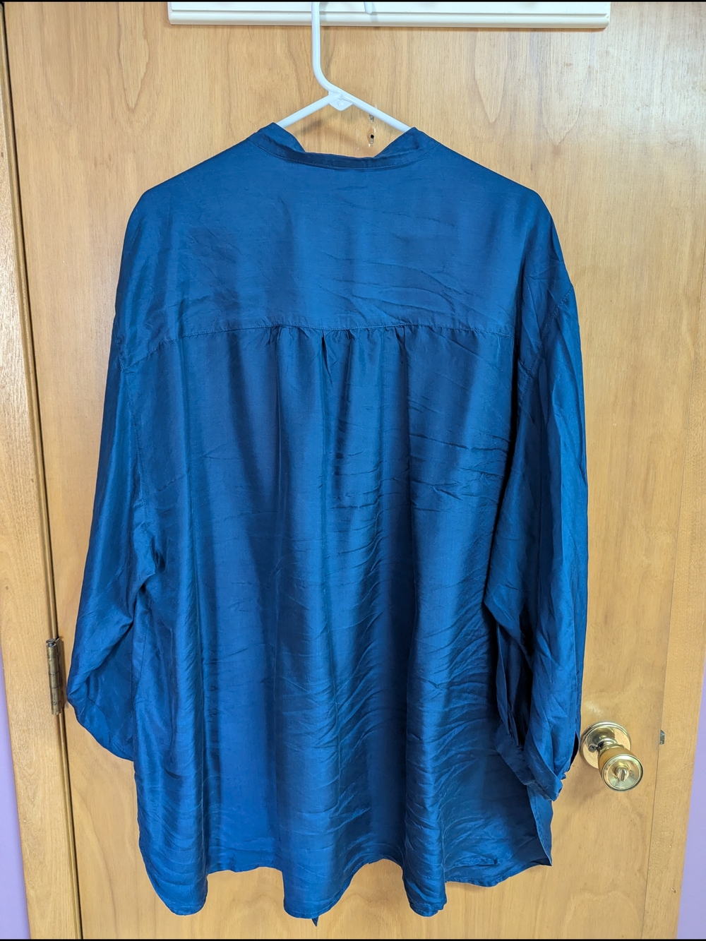 Deep Teal Blue Silk Lightweight Button-Front Tunic - Picture 2 of 3